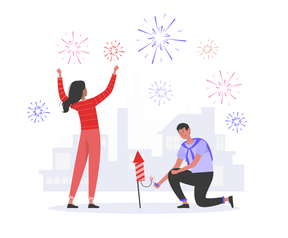 Люди и фейерверки